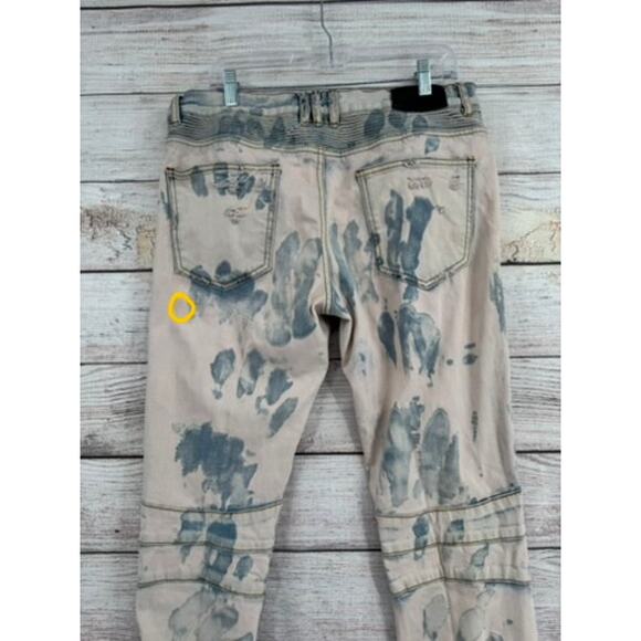 Embellish Distressed Moto Jeans Mens 34 Blue Pink Washed Denim - Picture 4 of 12